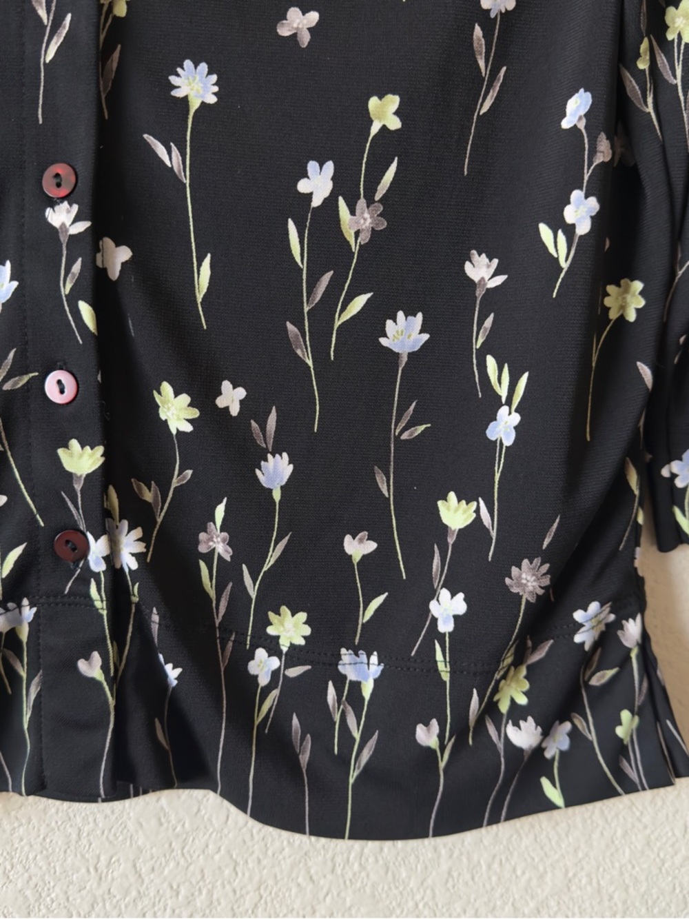 First Issue Claiborne Black Floral Button Front Long Sleeve Top y2K vtg - Picture 4 of 10
